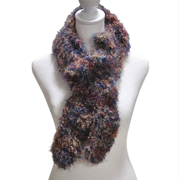 Hand Crafted 2pc set Scarf & winter hat Nylon Fuzzy Multicolor Handmade Crochet - Picture 6 of 17